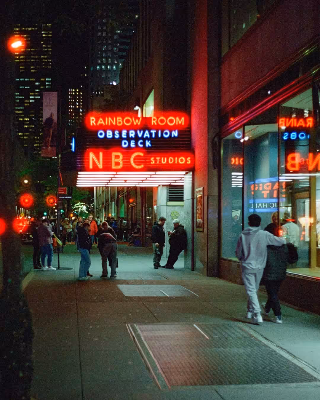 NBC Studios and Rainbow Room neon glowing on CineStill 800T, Leica M6, by @richmacleod